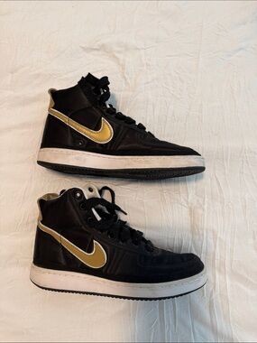 Nike Men’s Black with Gold Swoosh High-Top Sneakers